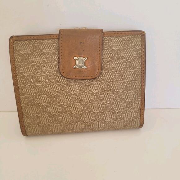 Celine Vintage Bifold Leather Beige Tan Wallet Medium Folding Card Bill Holder - Picture 1 of 13